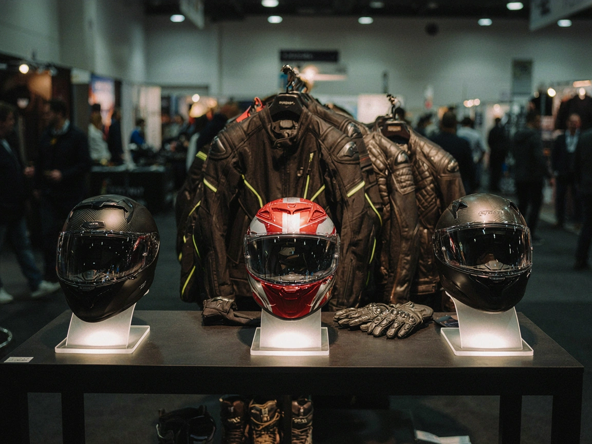 Casques carbone et équipements de sécurité en vitrine