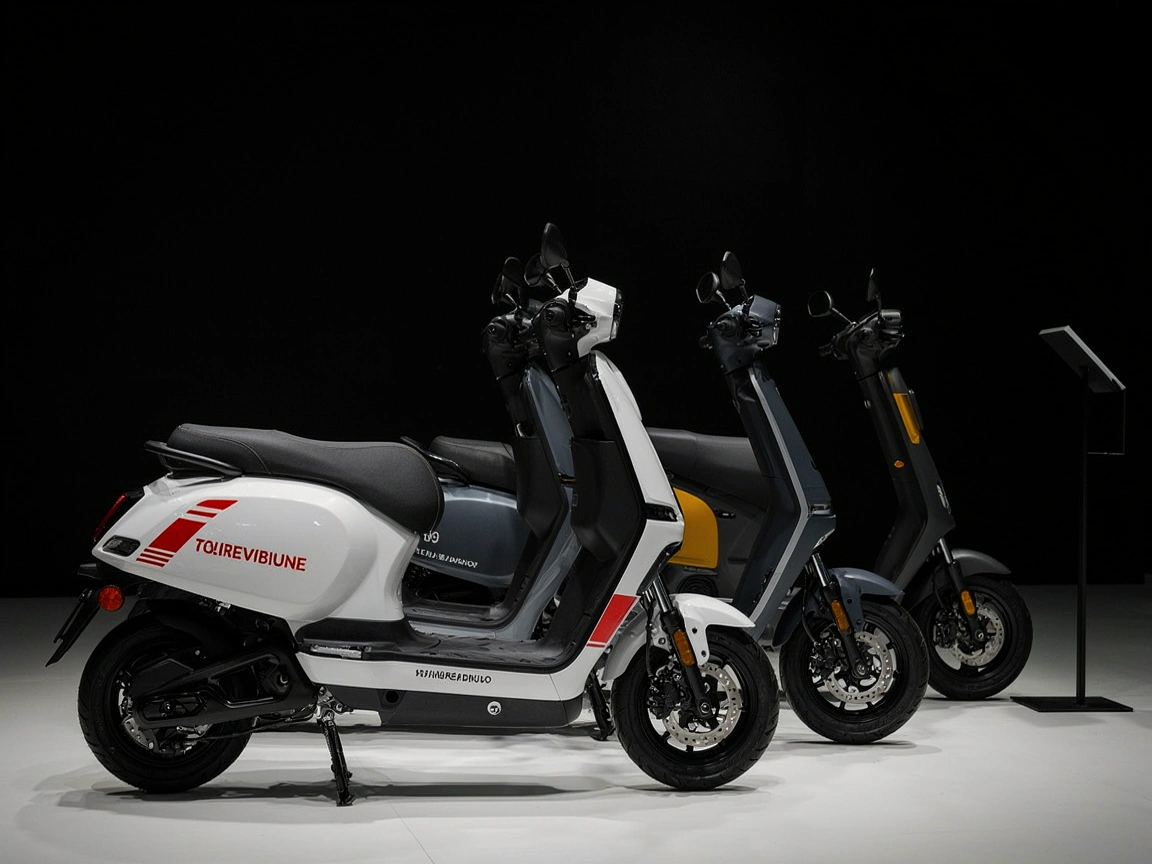 Rangée de scooters urbains à l'exposition